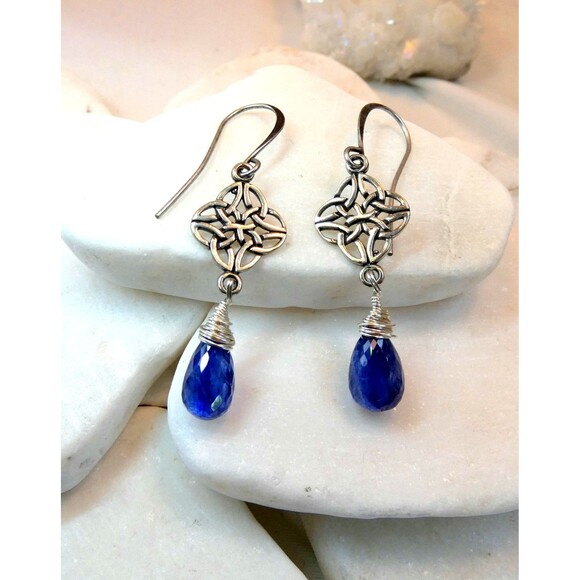 Celtic Knot Kyanite Sterling Silver Earrings Scottish Wiccan - Picture 7 of 7